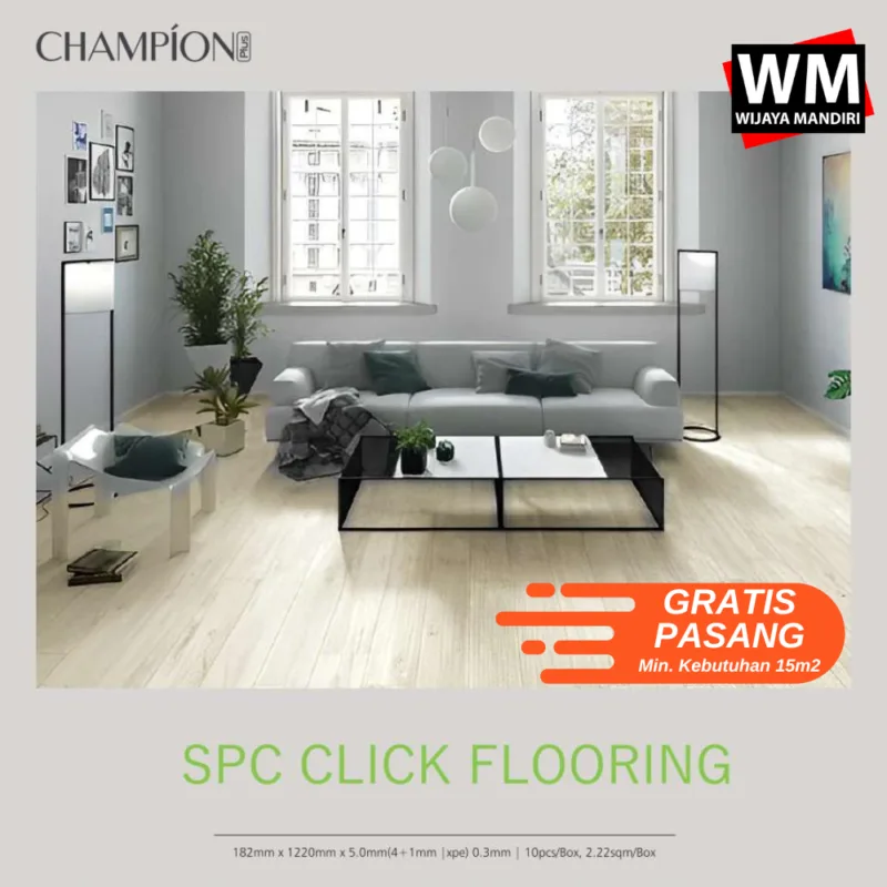 Lantai SPC | SPC Flooring 5mm Motif Kayu | SPC FLoor Lantai Kayu 5 mm CHAMPION