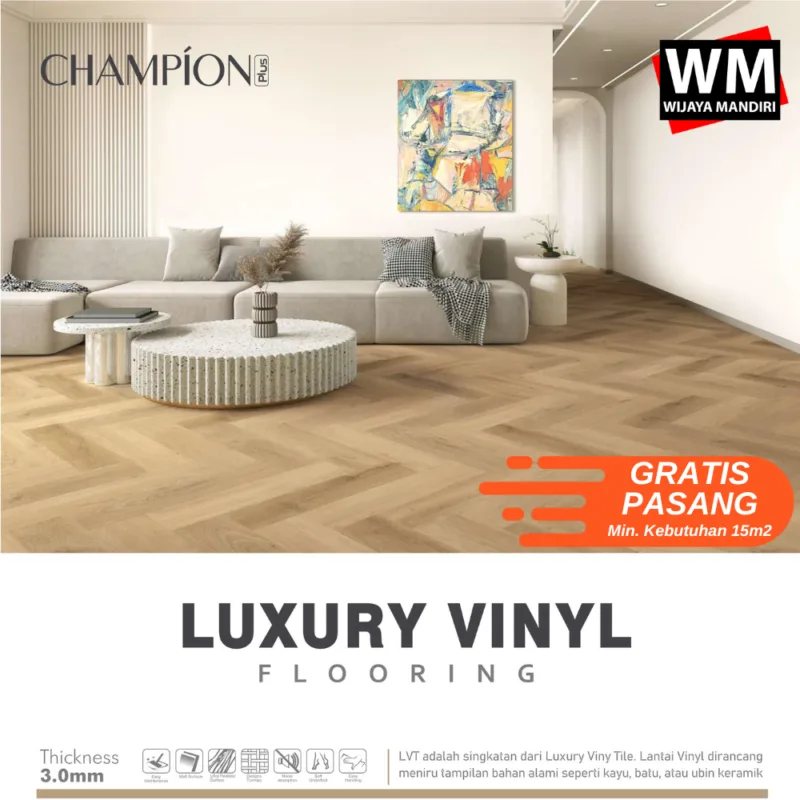 CHAMPION Lantai Vinyl Kayu 3mm Berkualitas