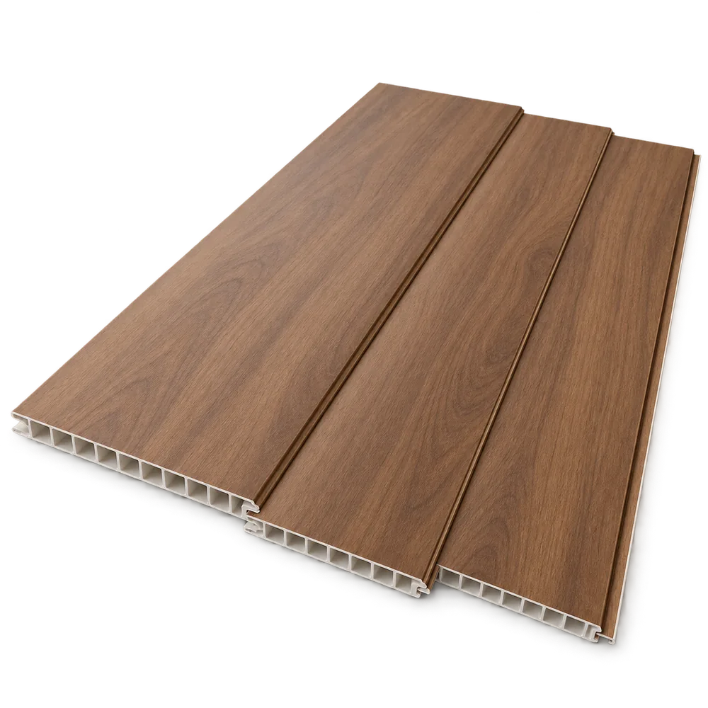 Plafon PVC dengan tampilan material dari sudut diagonal