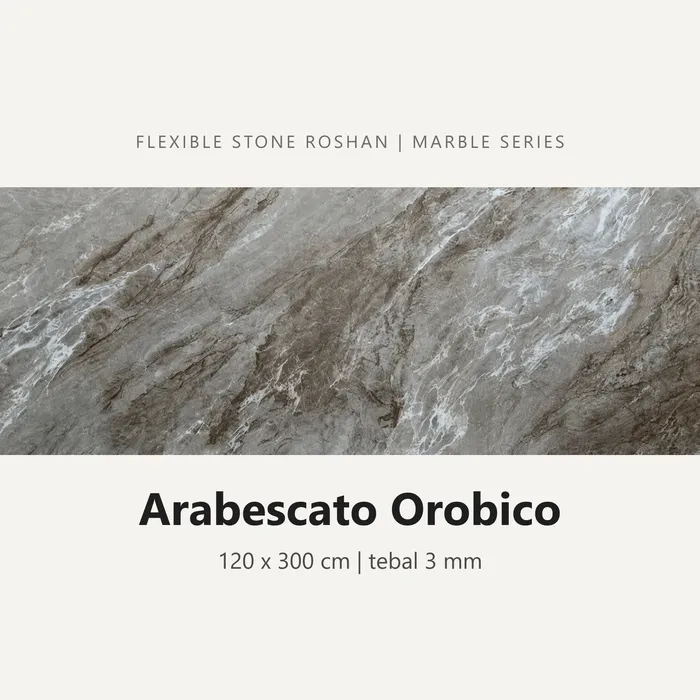 Flexible stone Roshan motif Arabescato Orobico, 120 x 300 cm, tebal 3 mm
