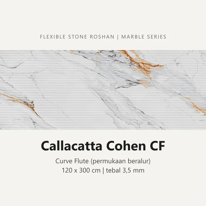 Flexible stone Roshan motif Callacatta Cohen CF, Curve Flute (permukaan beralur), 120 x 300 cm, tebal 3,5 mm