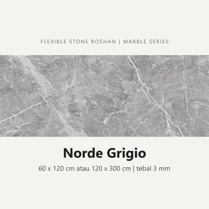 Flexible stone Roshan motif Norde Grigio, 60 x 120 cm atau 120 x 300 cm, tebal 3 mm