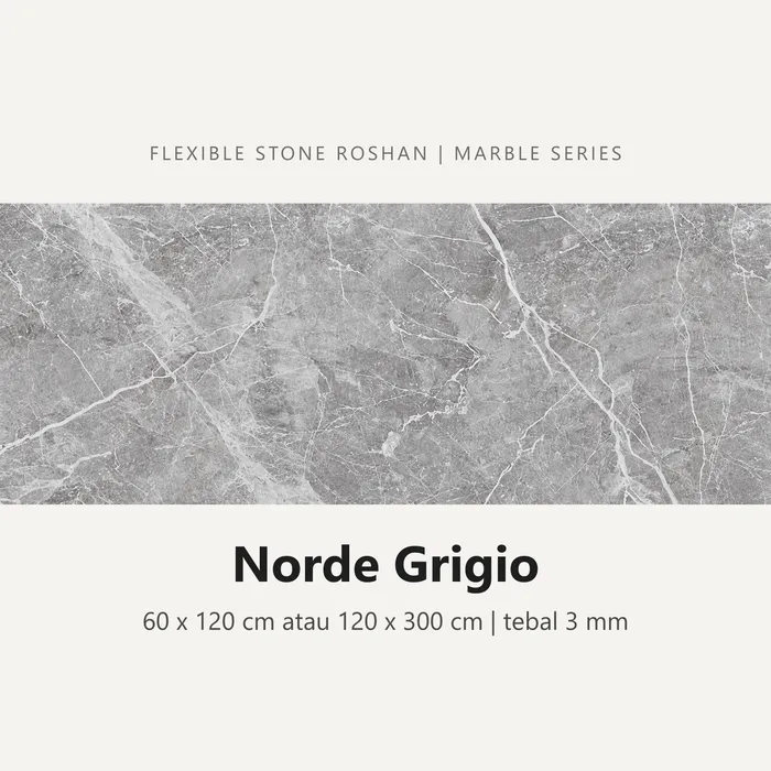 Flexible stone Roshan motif Norde Grigio, 60 x 120 cm atau 120 x 300 cm, tebal 3 mm