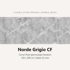 Flexible stone Roshan motif Norde Grigio CF, Curve Flute (permukaan beralur), 120 x 300 cm, tebal 3,5 mm
