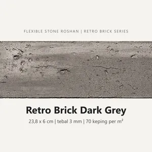 Flexible stone Roshan motif Retro Brick Dark Grey, 23,8 x 6 cm, tebal 3 mm, 70 keping per m²