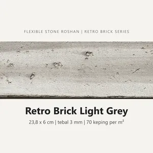 Flexible stone Roshan motif Retro Brick Light Grey, 23,8 x 6 cm, tebal 3 mm, 70 keping per m²