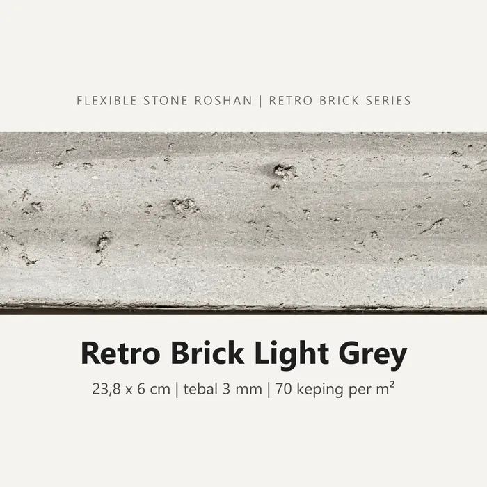 Flexible stone Roshan motif Retro Brick Light Grey, 23,8 x 6 cm, tebal 3 mm, 70 keping per m²