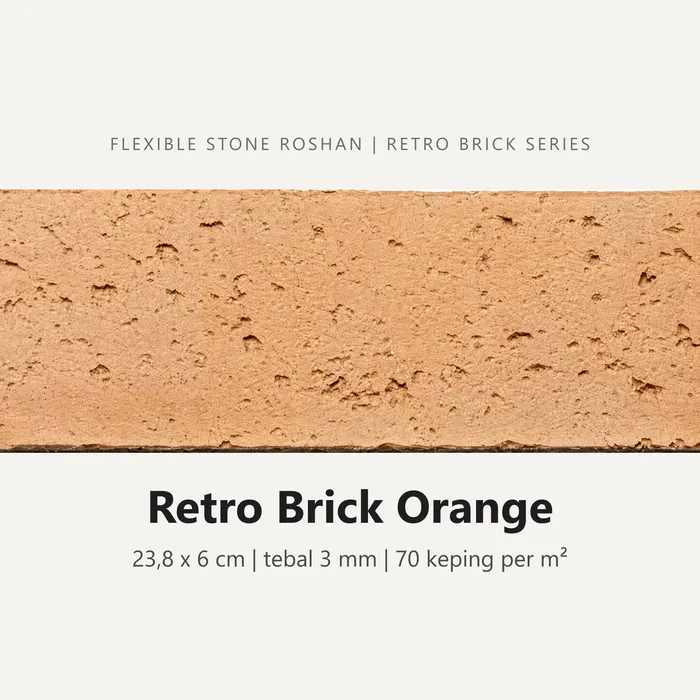 Flexible stone Roshan motif Retro Brick Orange, 23,8 x 6 cm, tebal 3 mm, 70 keping per m²