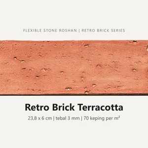 Flexible stone Roshan motif Retro Brick Terracotta, 23,8 x 6 cm, tebal 3 mm, 70 keping per m²