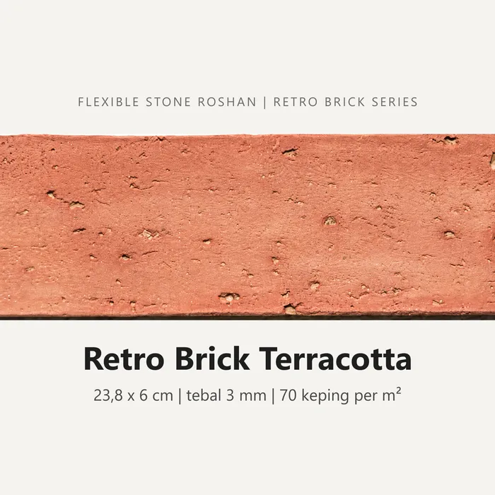 Flexible stone Roshan motif Retro Brick Terracotta, 23,8 x 6 cm, tebal 3 mm, 70 keping per m²