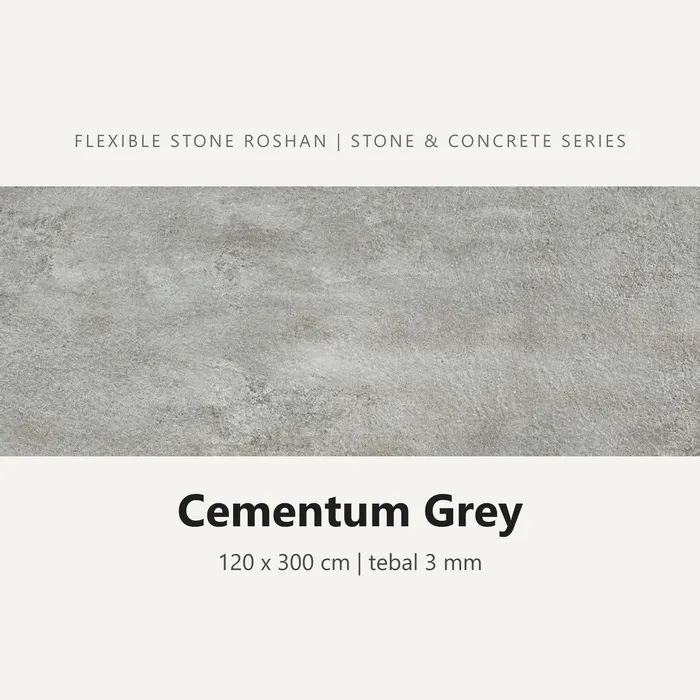 Flexible stone Roshan motif Cementum Grey, 120 x 300 cm, tebal 3 mm