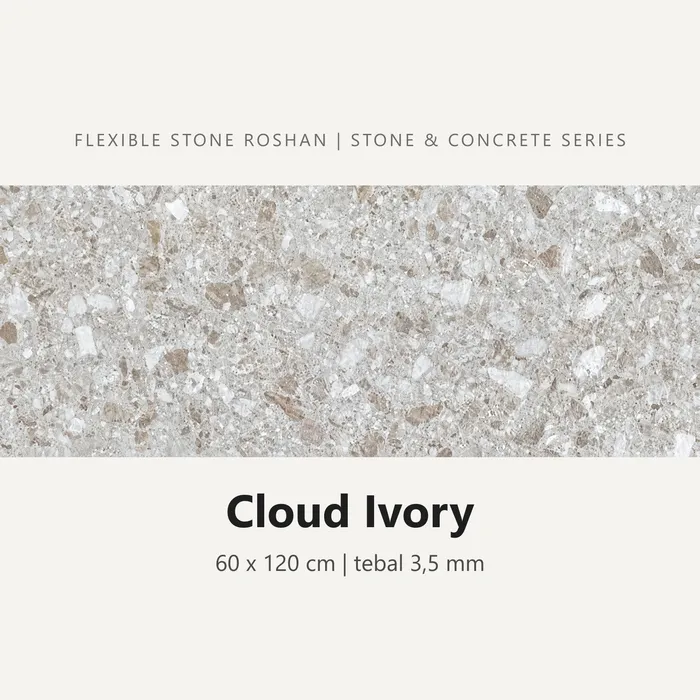 Flexible stone Roshan motif Cloud Ivory, 60 x 120 cm, tebal 3,5 mm