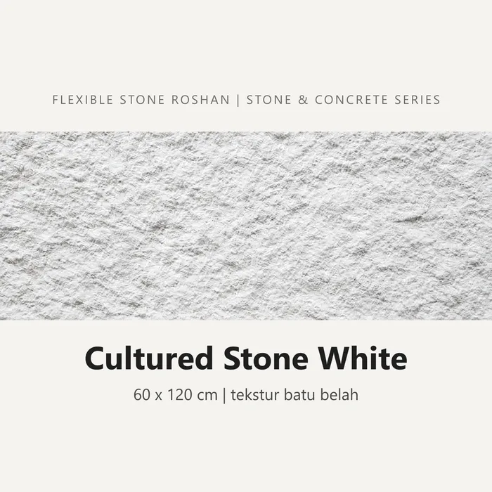 Flexible stone Roshan motif Cultured Stone White, 60 x 120 cm, tekstur batu belah