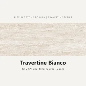 Flexible stone Roshan motif Travertine Bianco, 60 x 120 cm, tebal sekitar 2,7 mm