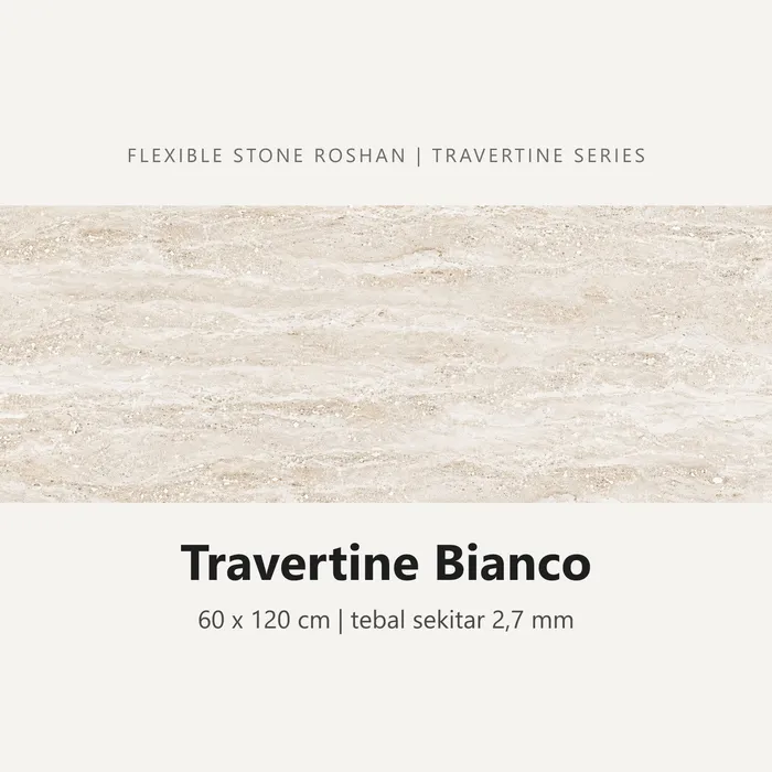 Flexible stone Roshan motif Travertine Bianco, 60 x 120 cm, tebal sekitar 2,7 mm