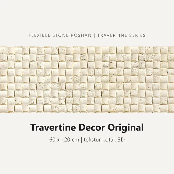 Flexible stone Roshan motif Travertine Decor Original, 60 x 120 cm, tekstur kotak 3D