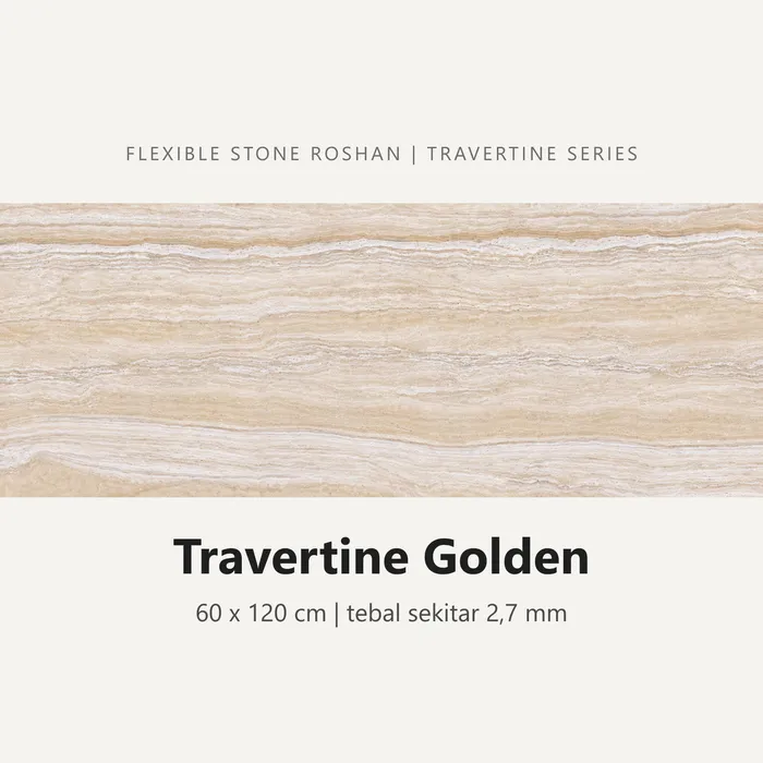 Flexible stone Roshan motif Travertine Golden, 60 x 120 cm, tebal sekitar 2,7 mm