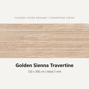 Flexible stone Roshan motif Golden Sienna Travertine, 120 x 300 cm, tebal 3 mm
