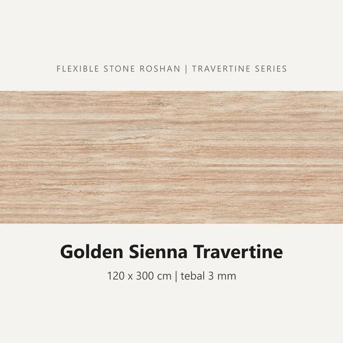 Flexible stone Roshan motif Golden Sienna Travertine, 120 x 300 cm, tebal 3 mm