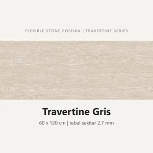 Flexible stone Roshan motif Travertine Gris, 60 x 120 cm, tebal sekitar 2,7 mm