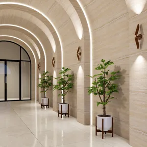 Dinding dan plafon lengkung lorong berlapis flexible stone motif travertine