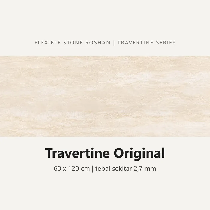 Flexible stone Roshan motif Travertine Original, 60 x 120 cm, tebal sekitar 2,7 mm