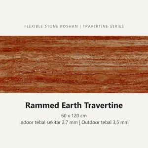 Flexible stone Roshan motif Rammed Earth Travertine, 60 x 120 cm, Indoor tebal sekitar 2,7 mm, Outdoor tebal 3,5 mm