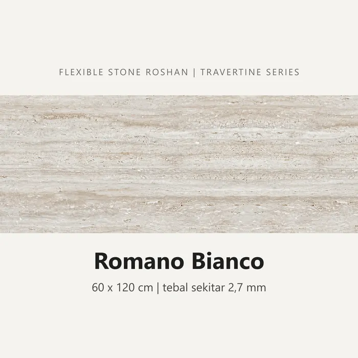 Flexible stone Roshan motif Romano Bianco, 60 x 120 cm, tebal sekitar 2,7 mm