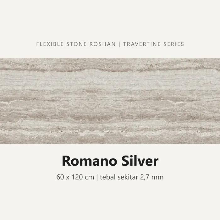 Flexible stone Roshan motif Romano Silver, 60 x 120 cm, tebal sekitar 2,7 mm