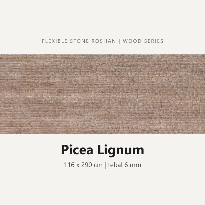 Flexible stone Roshan motif Picea Lignum, 116 x 290 cm, tebal 6 mm