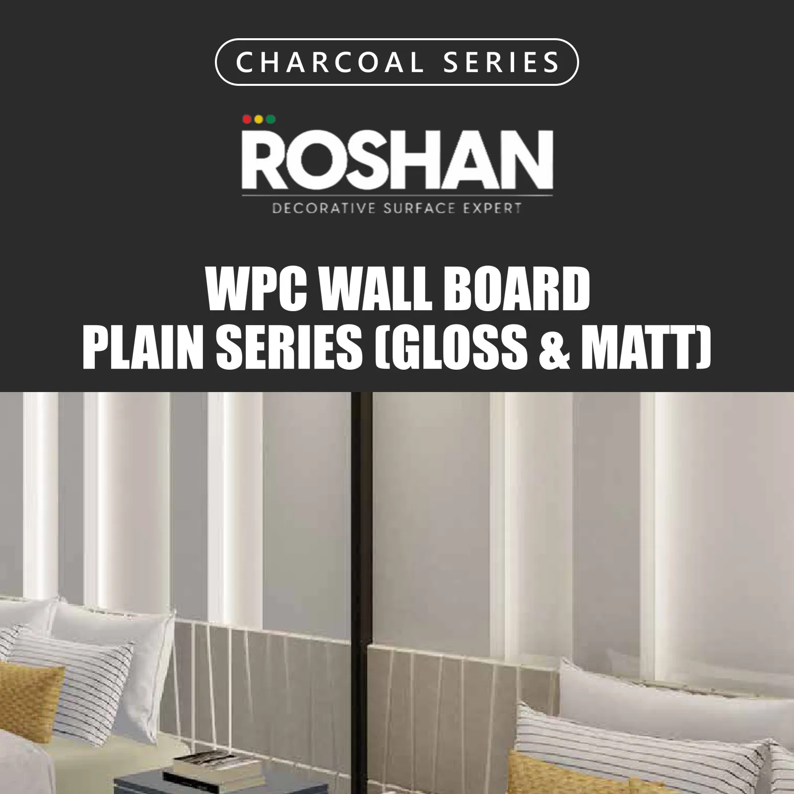 WPC Wall Board Bamboo Charcoal Roshan Plain Series Gloss dan Matt