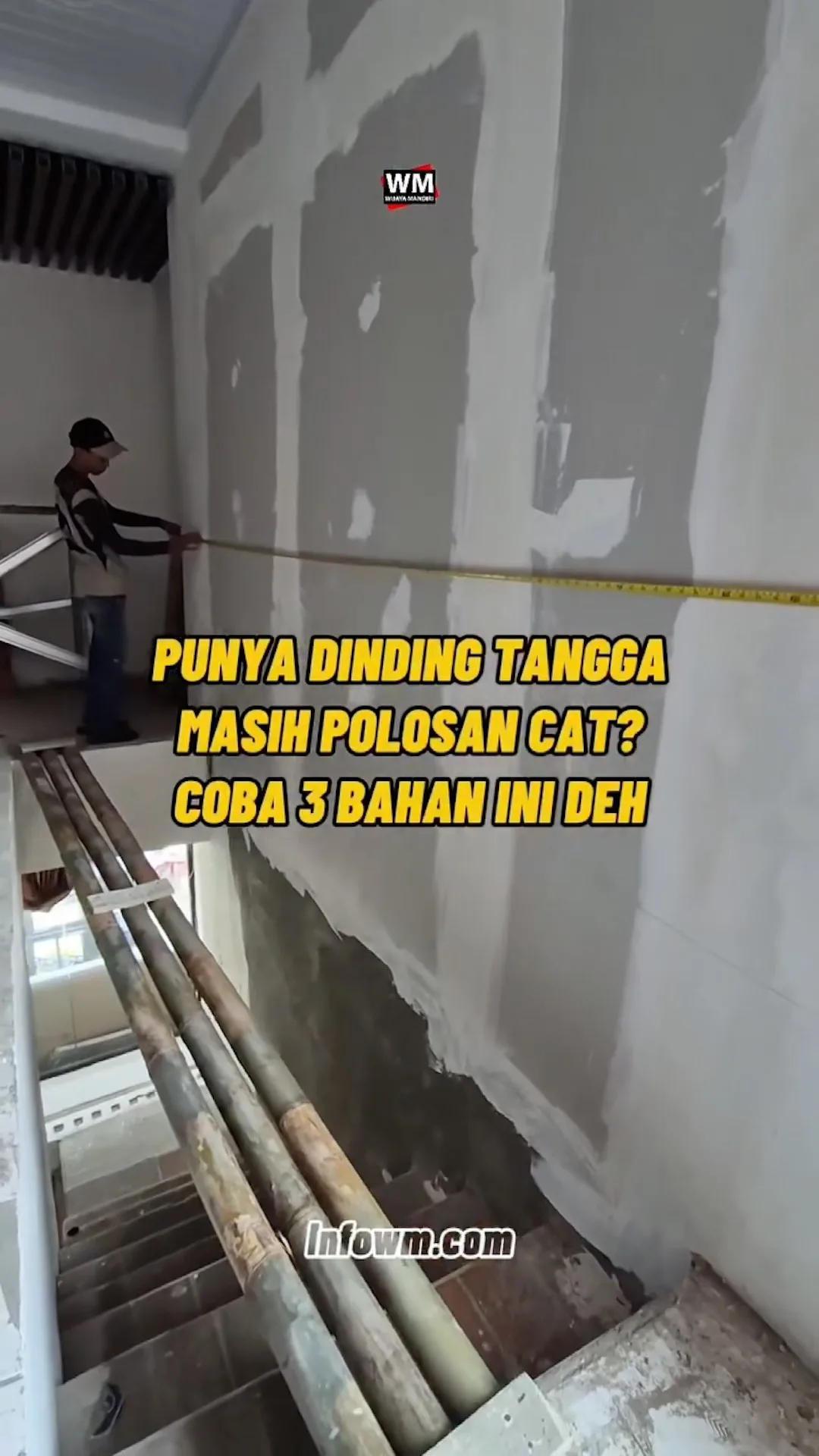 Cuplikan video: Dinding tangga polos yang akan dilapisi bahan baru