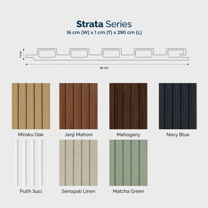 Wall Panel Kisi-kisi Smartpanel Strata Series 16 x 1 x 290 cm, profil dan warna