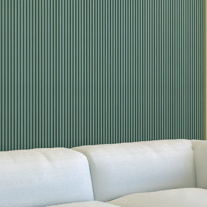 WPC Deco Panel FIDECO Mini Grooves hijau di ruang keluarga
